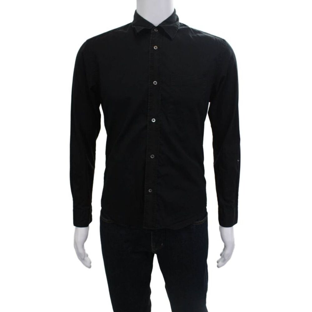Comme Des Garcons Mens Button Front Long Sleeve Collared Shirt Black Small